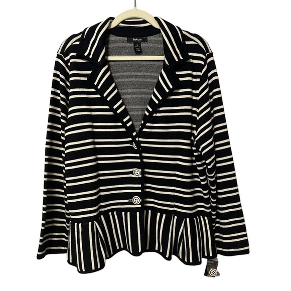 Style & Co NWT Striped Print Peplum Sweater Blazer Black White Size 1X - Picture 5 of 11